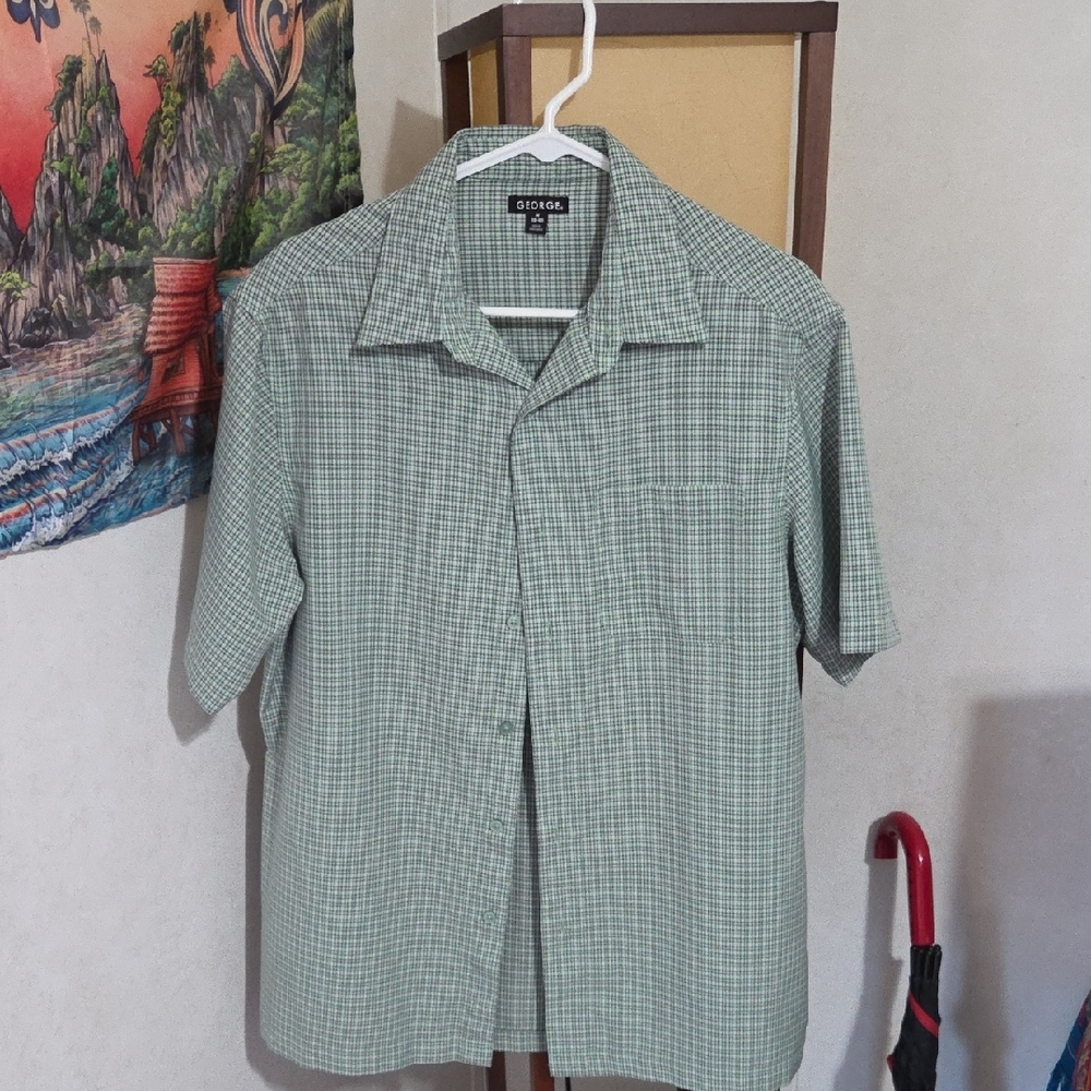George Men's Casual Green Plaid Shirt
